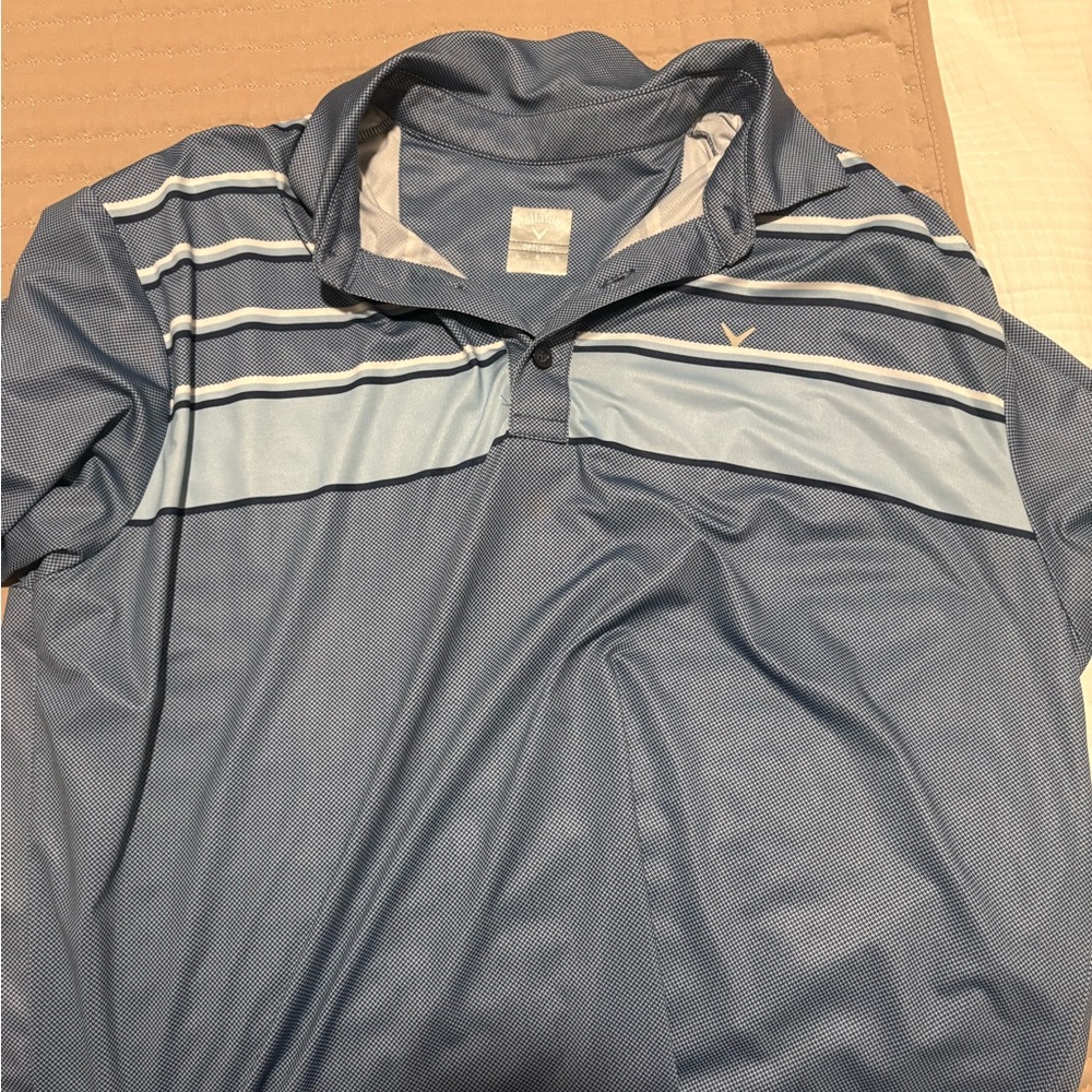 Callaway Men's Navy and Light Blue Striped Polo